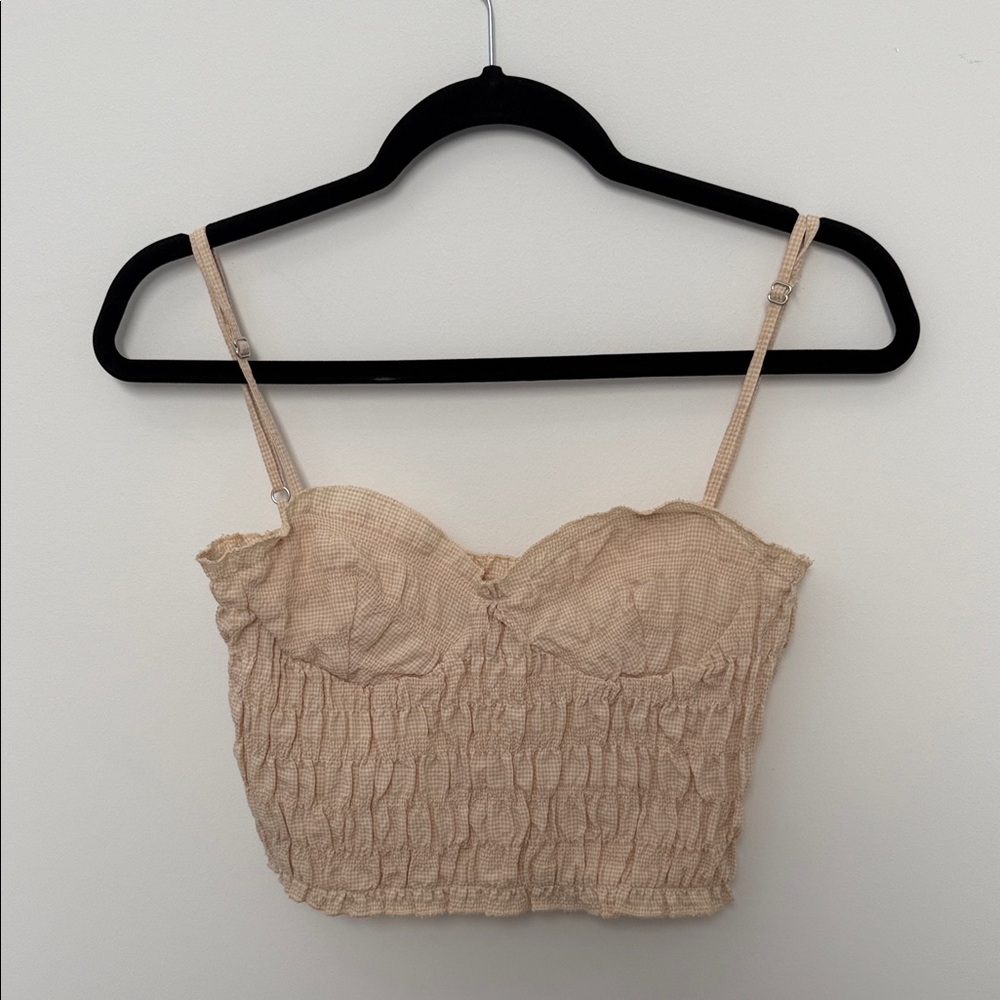 Zara Beige Checkered Fabric Top size S